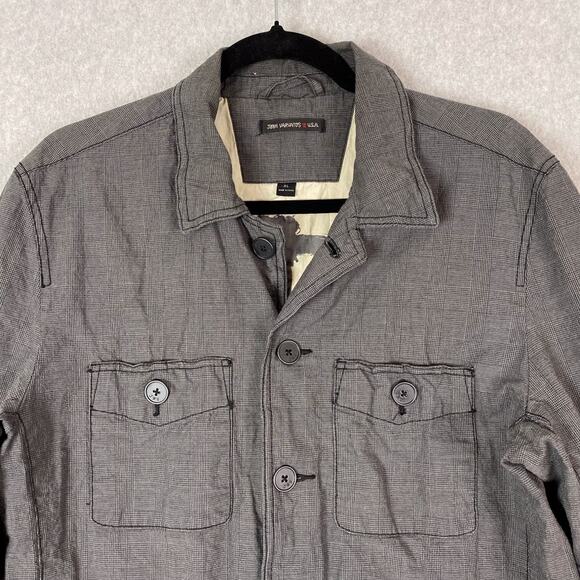 John Varvatos Mens XL Grey Cotton Linen Metal Blend Utility Jacket - Picture 2 of 8